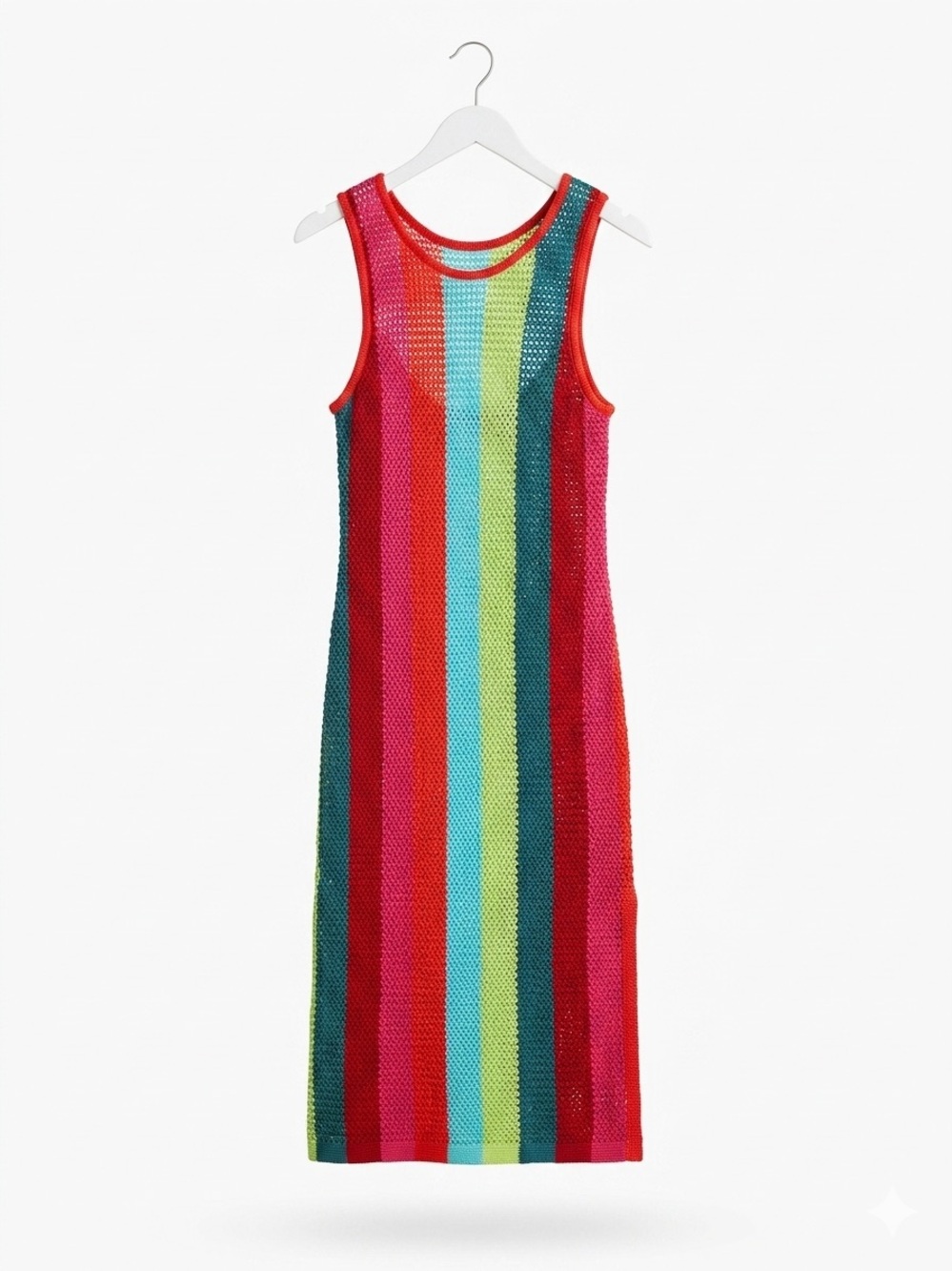 Rainbow Striped Crochet Midi Dress Resort Festival Boho Vaca